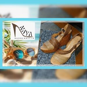 Naya Leather Brown and Tan Wedge Platform Sandals Size 9.5